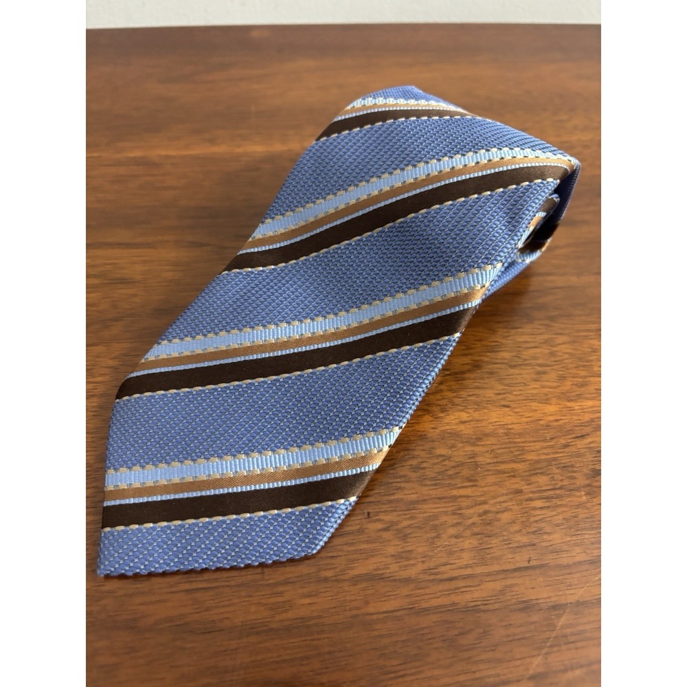 Ermenegildo Zegna Men's Blue Brown Striped Italian Silk Tie